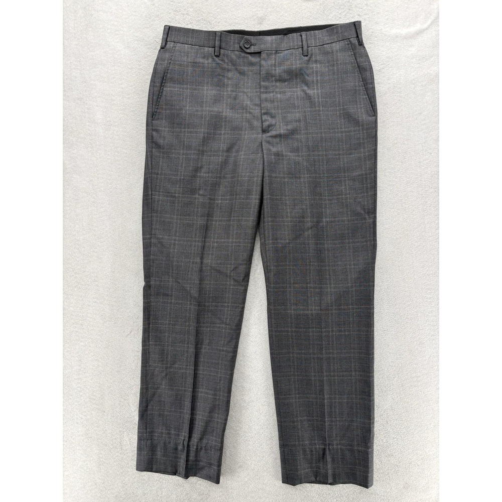 Brooks Brothers Fitzgerald Dress Pants Mens 37x30 Gray Wool Plaid Slim Fit 1818